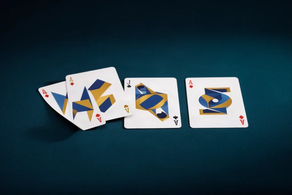 Luật chơi Game Bài chi tiết và cách tính điểm chuẩn tại HELLO88 2 Ảnh minh hoạ bốn quân bài ngửa cho mục luật chơi game bài HELLO88
